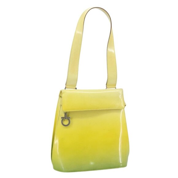 Salvatore Ferragamo Shoulder Bag Enamel Yellow Auth - Picture 1 of 16